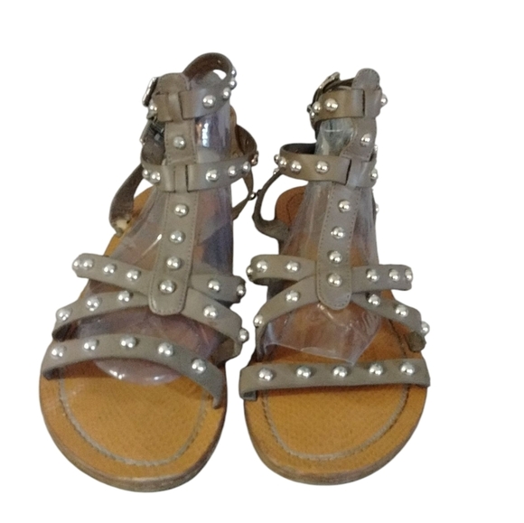 Sam Edelman Circus Eavan Studded Leather Gladiator Sandals in Green/Taupe Sz 6 - Picture 2 of 11